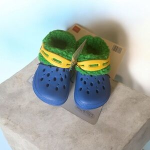 Lily & Dan Blue and Green toddler warm lined Clogs with Yellow Strap SZ 9/10